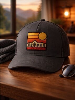 NWT Gray Trucker Hat Black Mesh Idaho/Northwest Sunset Snapback Cap